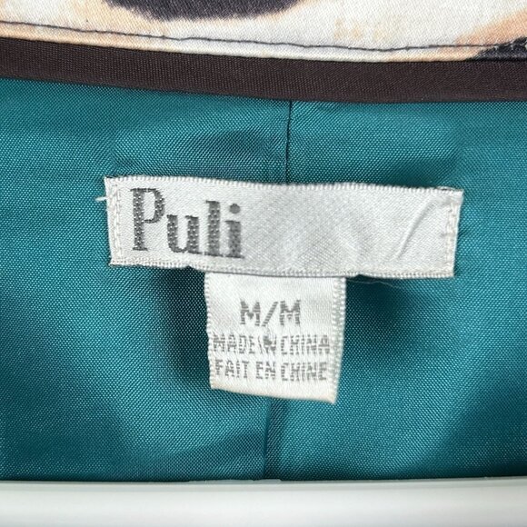 Puli Jacket Size M Black Tan Cinch Waist Zip Snap Animal Print Roll Tab Sleeve - Picture 6 of 13